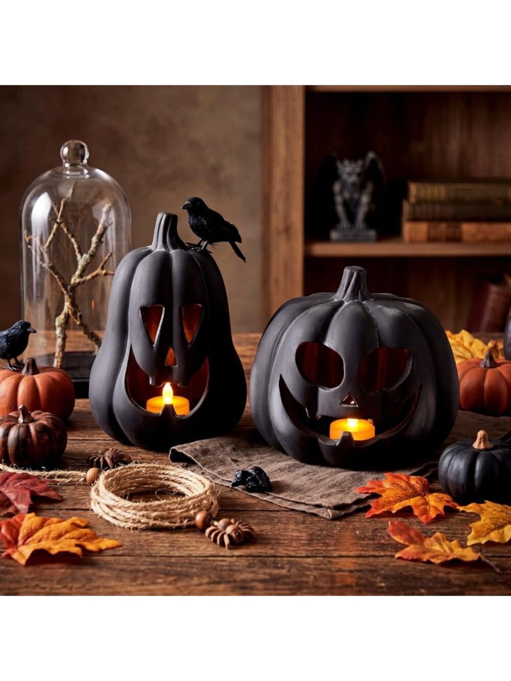 Spooky Terracotta Jack O'Lantern Pumpkin Decor for Halloween - Black Halloween